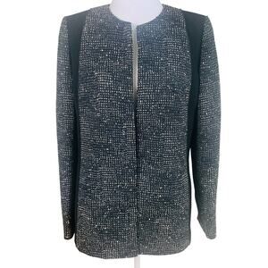 Lafayette 148  NY Size 6 Women's Open Front Jacket Blazer Black White Tweed